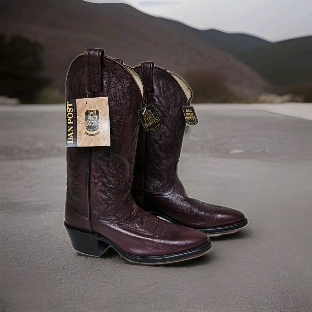 Dan Post Milwaukee Cowboy Boots Men's Size 9.5 D Black Cherry Leather New